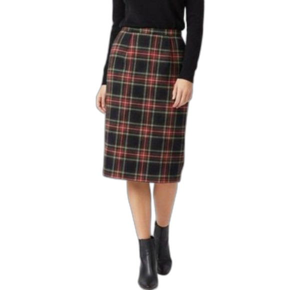 Vintage 80s Pendleton Black Red Tartan Plaid Wool A-Line Midi Skirt Size 16 - Picture 1 of 13